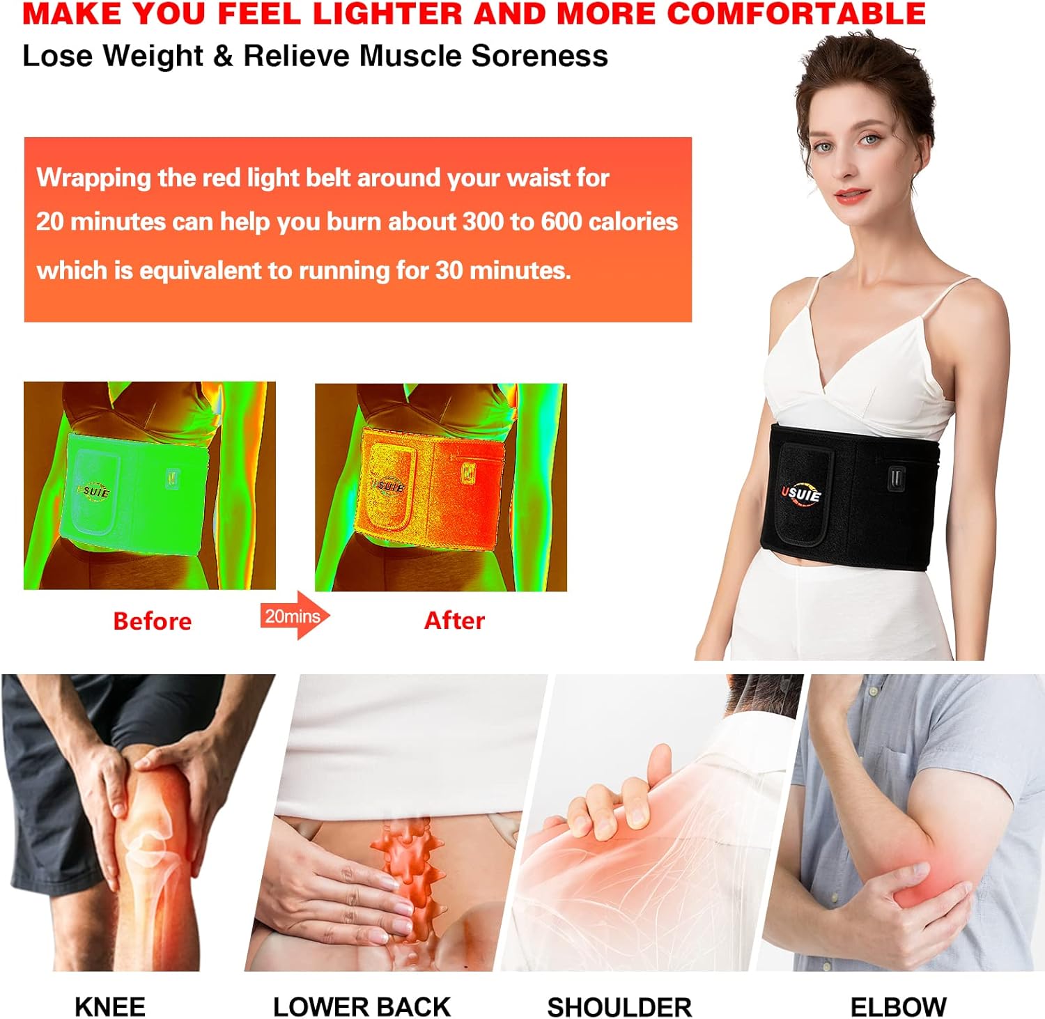 Red Light Therapy Belt, Infrared Light Therapy Wrap Red Light Therapy Device for Body with Timer for Back Shoulder Waist Muscle Pain Relief for Women Men